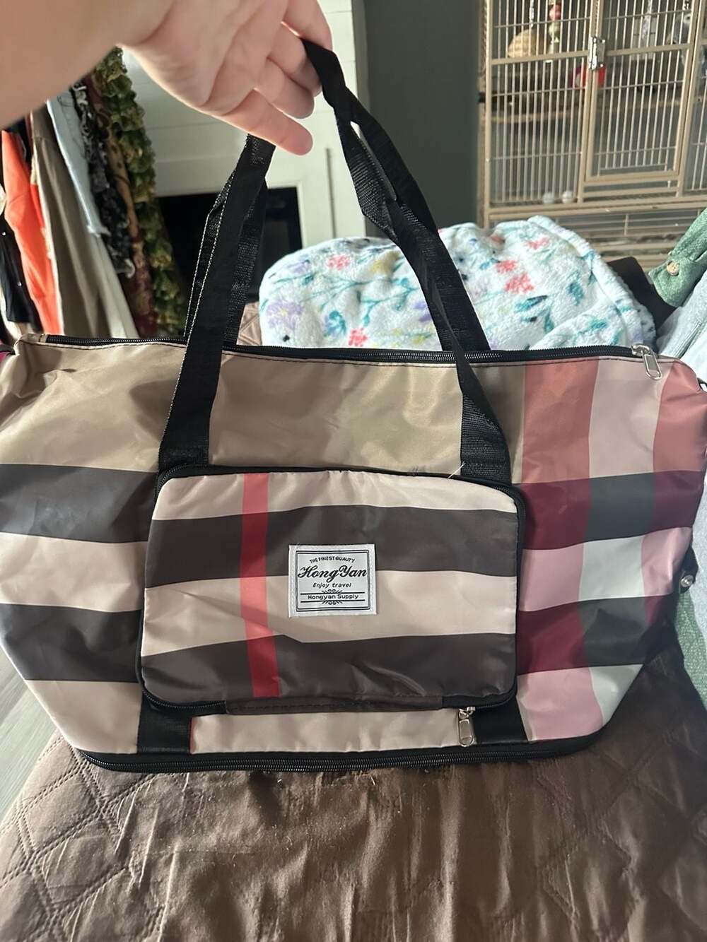 Hong Yan Travel Duffel Bag Plaid Weekender Tote